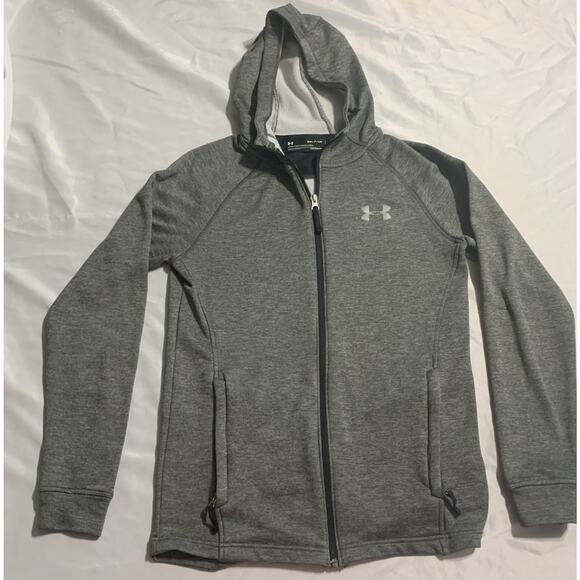 Under Armour Full Zip Fleece Hoodie Cold Gear Fitted Grey Mens Small - Picture 1 of 3